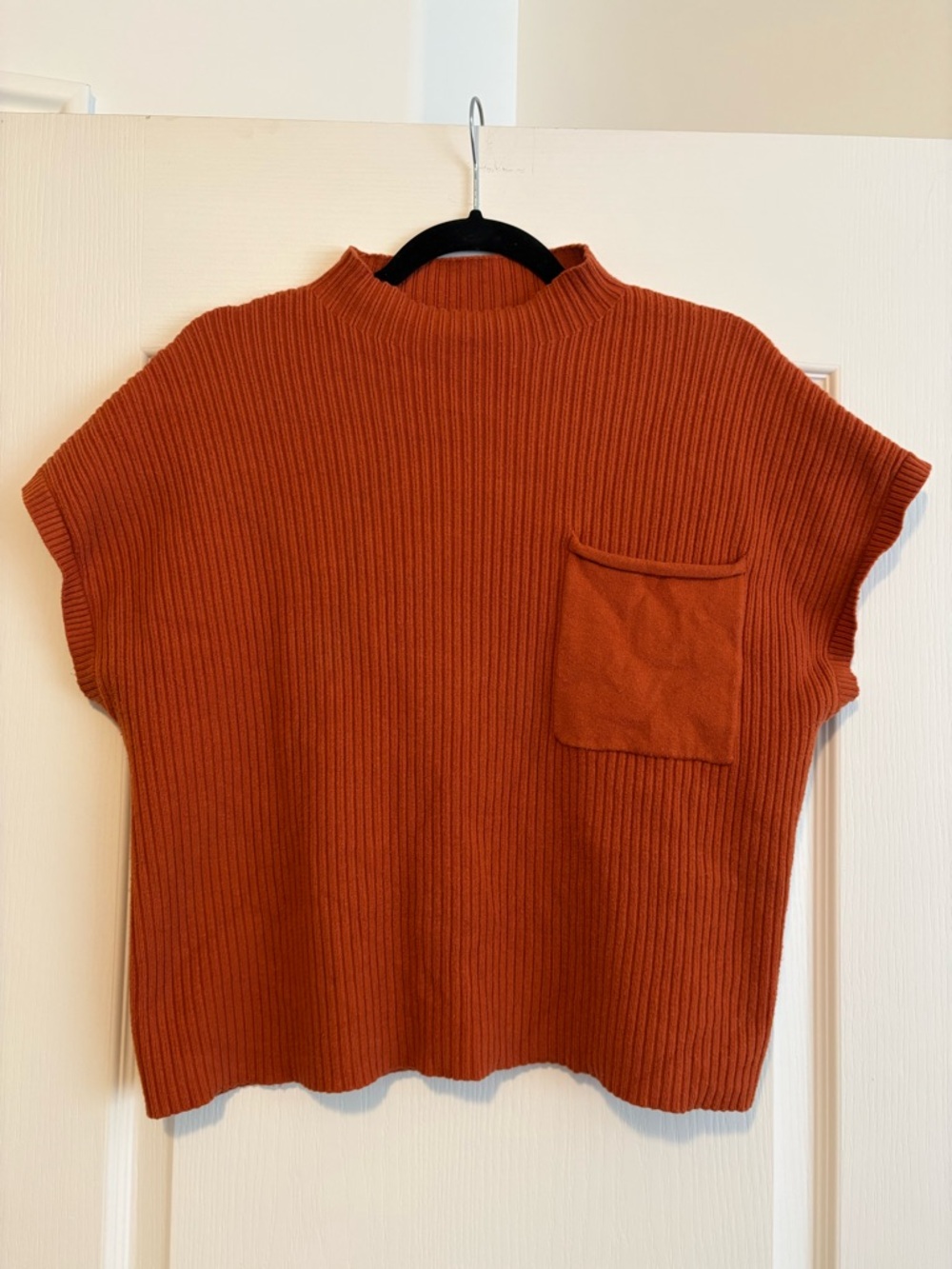 Rust Ribbed Short Sleeve Knit Top